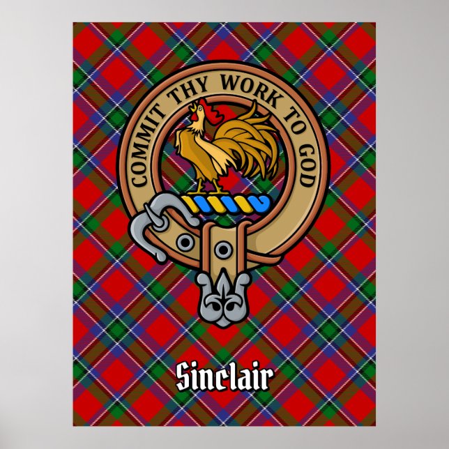 Klan Sinclair Vapensköld över Tartan Poster (Framsidan)