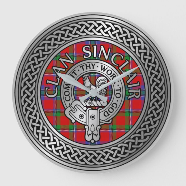Klan Sinclair Vapensköld & Tartan Knot Stor Klocka (Framsida)