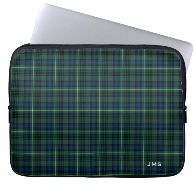 Klan Stewart Hunting Tartan Grönt Plade Monogram Laptop Sleeve (Framsidan)