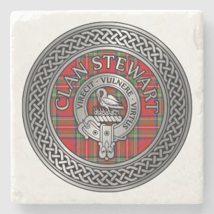 Klan Stewart Stuart Vapensköld & Tartan Knot Stenunderlägg