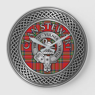 Klan Stewart Stuart Vapensköld & Tartan Knot Stor Klocka