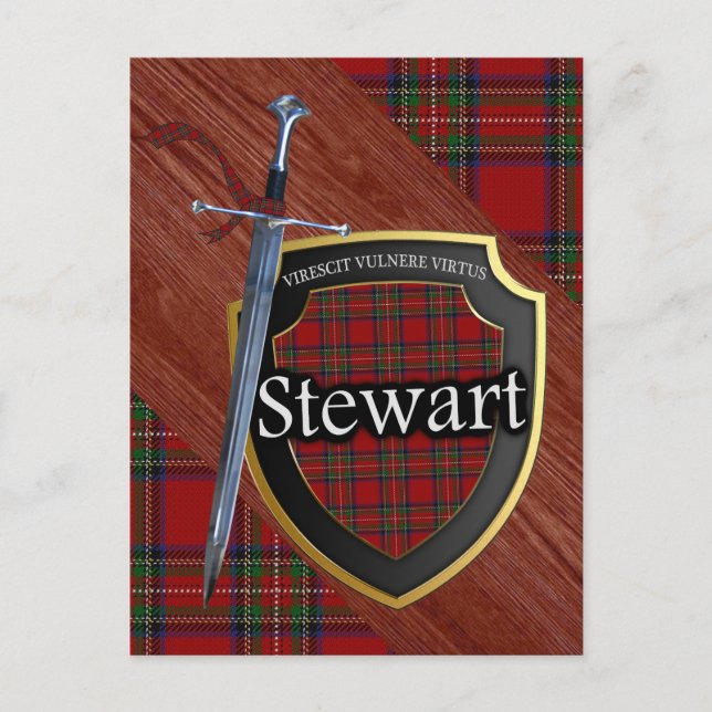 Klan Stewart Tartan Sword & Shield Vykort (Framsida)