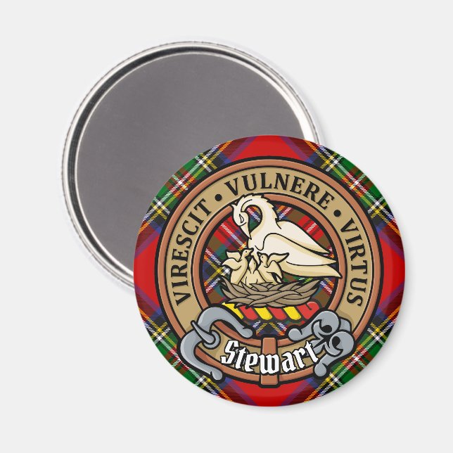 Klan Stewart Vapensköld över Royal Tartan Magnet (Front/Back)