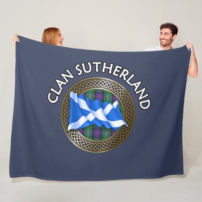 Klan Sutherland Tartan Knot & Flagga Fleecefilt (På plats)