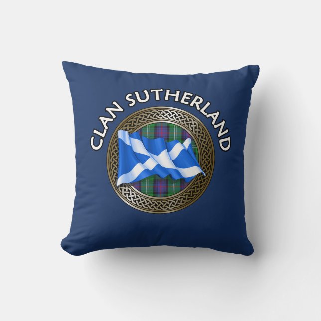 Klan Sutherland Tartan Knot & Flagga Kudde (Framsida)