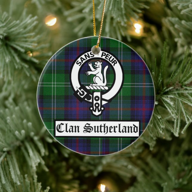 Klan Sutherland Vapensköld Badge & Tartan Anpassad Julgransprydnad Keramik (Träd)
