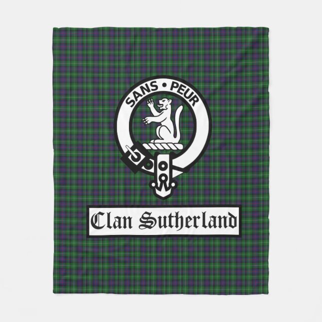 Klan Sutherland Vapensköld Badge & Tartan Fleecefilt (Framsidan)