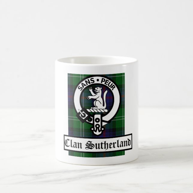 Klan Sutherland Vapensköld Badge & Tartan Kaffemugg (Center)