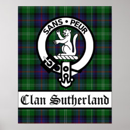 Klan Sutherland Vapensköld Badge & Tartan Poster