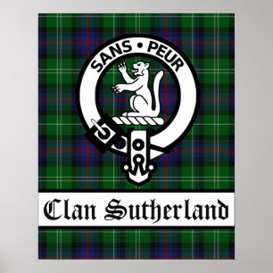 Klan Sutherland Vapensköld Badge & Tartan Poster