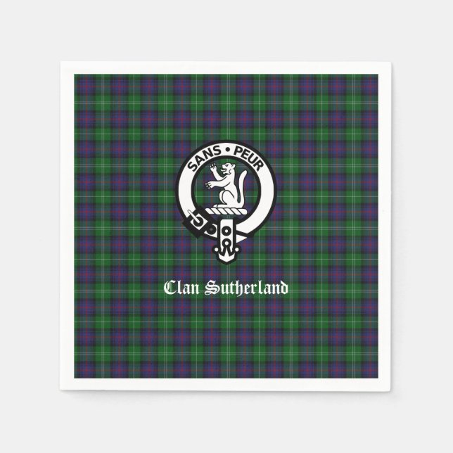 Klan Sutherland Vapensköld & Tartan Kitchen Towel Pappersservett (Framsidan)
