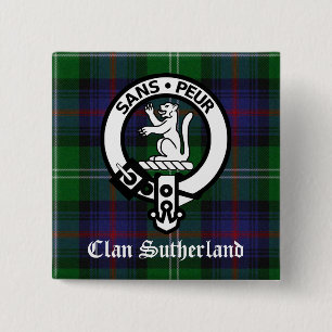 Klan Sutherland Vapensköld & Tartan Knapp