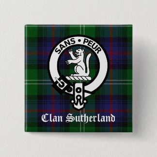Klan Sutherland Vapensköld & Tartan Knapp