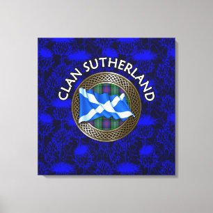 Klan Sutherland Vapensköld & Tartan Knot on Thistl Canvastryck