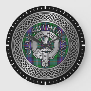 Klan Sutherland Vapensköld & Tartan Knot Stor Klocka