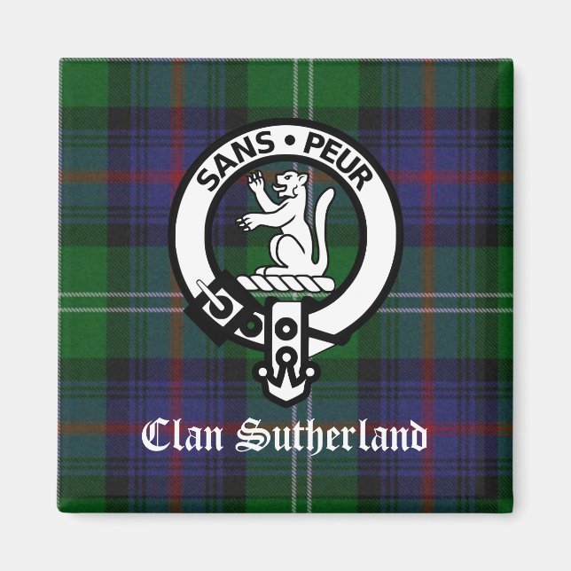 Klan Sutherland Vapensköld & Tartan Magnet (Framsidan)