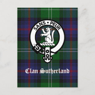 Klan Sutherland Vapensköld & Tartan Postcard Vykort