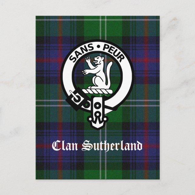 Klan Sutherland Vapensköld & Tartan Postcard Vykort (Framsida)