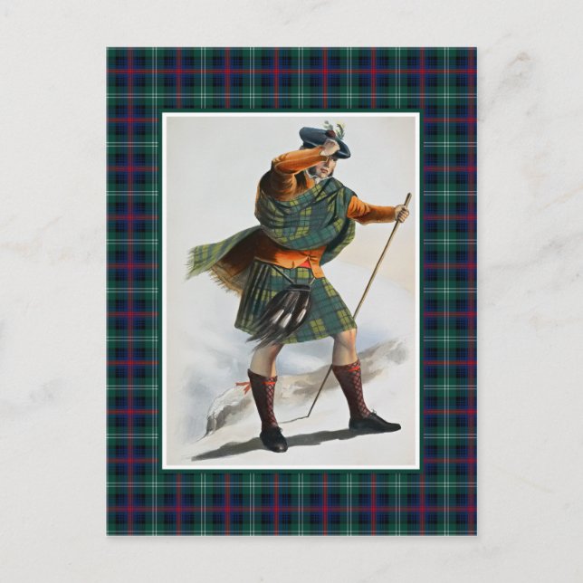 Klan Sutherland Vintage Illustration Tartan Ram Vykort (Framsida)