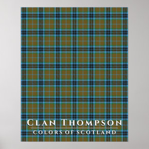 Klan Thompson Färg Scotland Blue Brown Tartan Poster