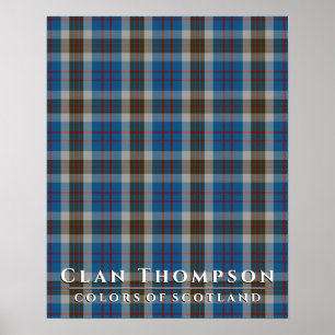 Klan Thompson Färger of Scotland Blue Grått Tartan Poster