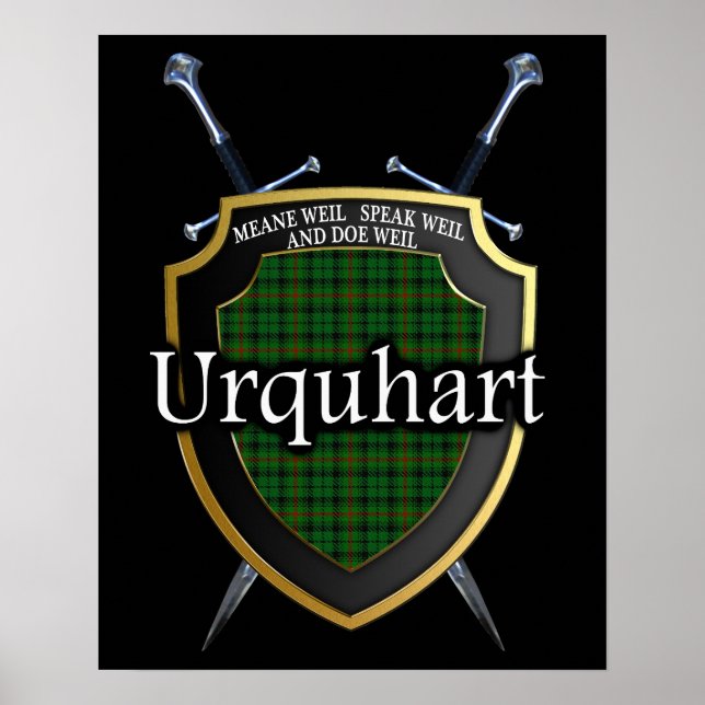 Klan Urquhart Tartan Scottish Shield & Swords Poster (Framsidan)