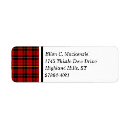 Klan Wallace Red and Black Scottish Tartan Returadress Etikett