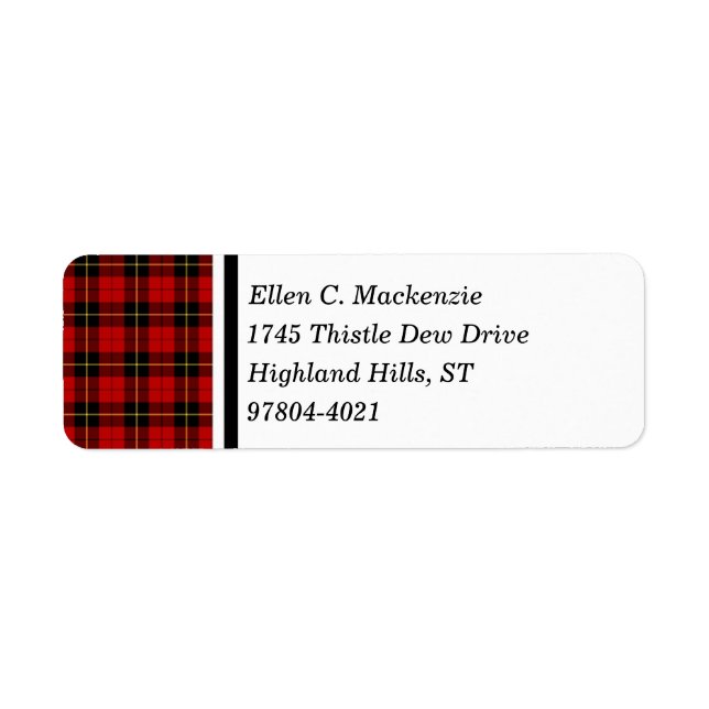 Klan Wallace Red and Black Scottish Tartan Returadress Etikett (Framsidan)