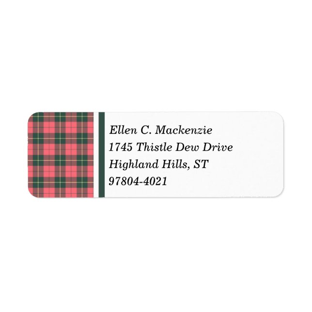 Klan Wallace Rosa och Mörk grönt Weasted Tartan Returadress Etikett (Framsidan)