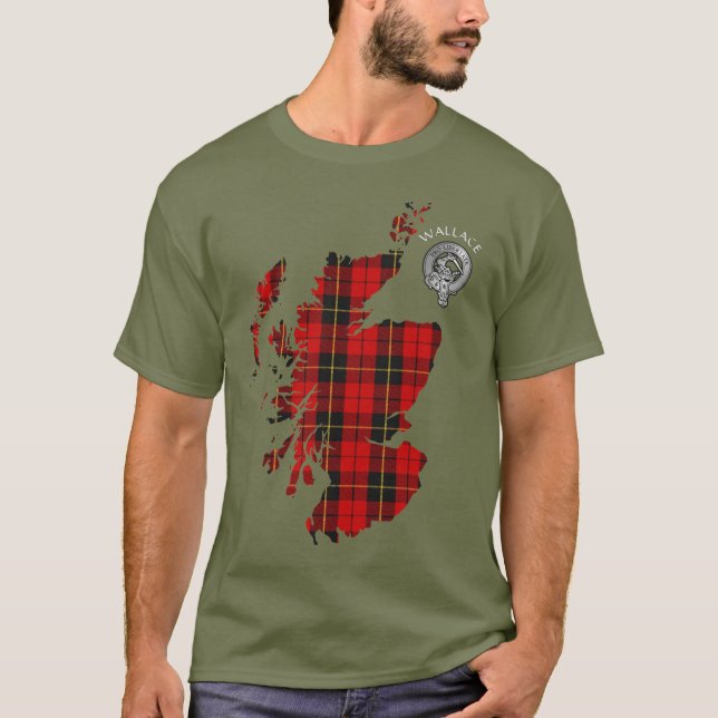 Klan Wallace Tartan Karta & Vapensköld T-Shirt (Framsida)
