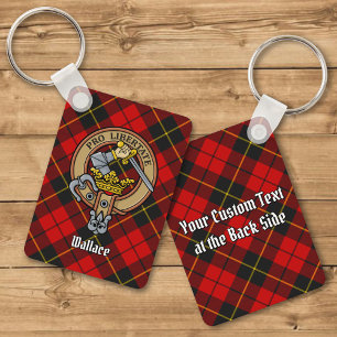 Klan Wallace-Vapensköld över Tartan Keychain Nyckelring