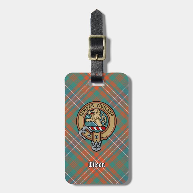 Klan Wilson Vapensköld över Ancient Tartan Bagagebricka (Vertikal Framsida)
