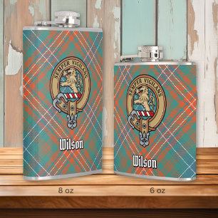 Klan Wilson Vapensköld över Ancient Tartan Fickplunta