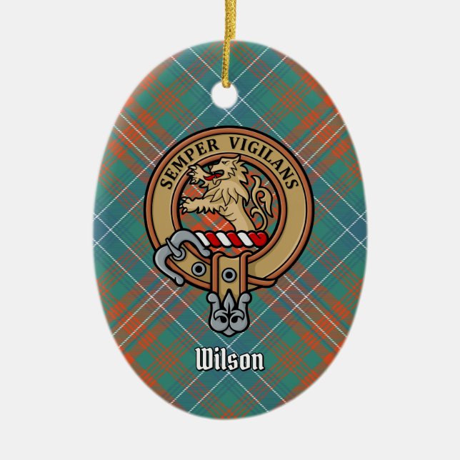 Klan Wilson Vapensköld över Ancient Tartan Julgransprydnad Keramik (Framsidan)