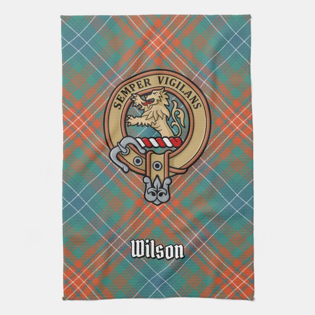 Klan Wilson Vapensköld över Ancient Tartan Kökshandduk (Vertikal)
