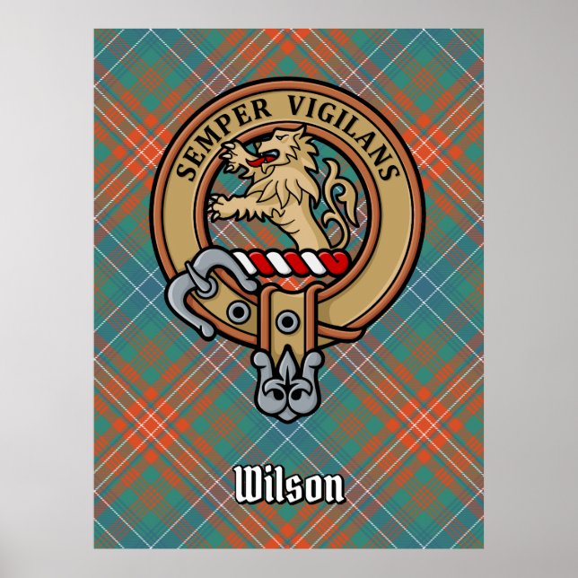 Klan Wilson Vapensköld över Ancient Tartan Poster (Framsidan)