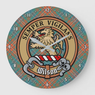 Klan Wilson Vapensköld över Ancient Tartan Stor Klocka