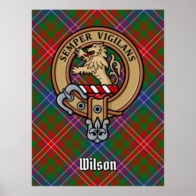 Klan Wilson Vapensköld över Modern Tartan Poster (Framsidan)