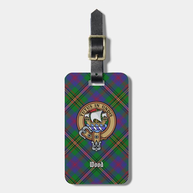 Klan Wood Vapensköld över Tartan Bagagebricka (Vertikal Framsida)