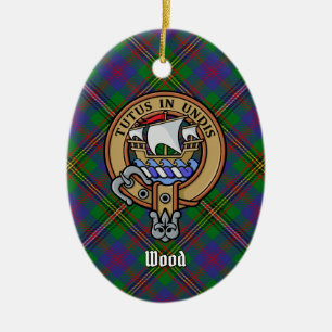 Klan Wood Vapensköld över Tartan Julgransprydnad Keramik