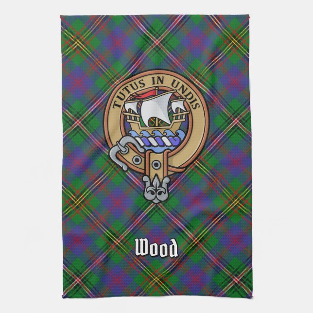 Klan Wood Vapensköld över Tartan Kökshandduk (Vertikal)