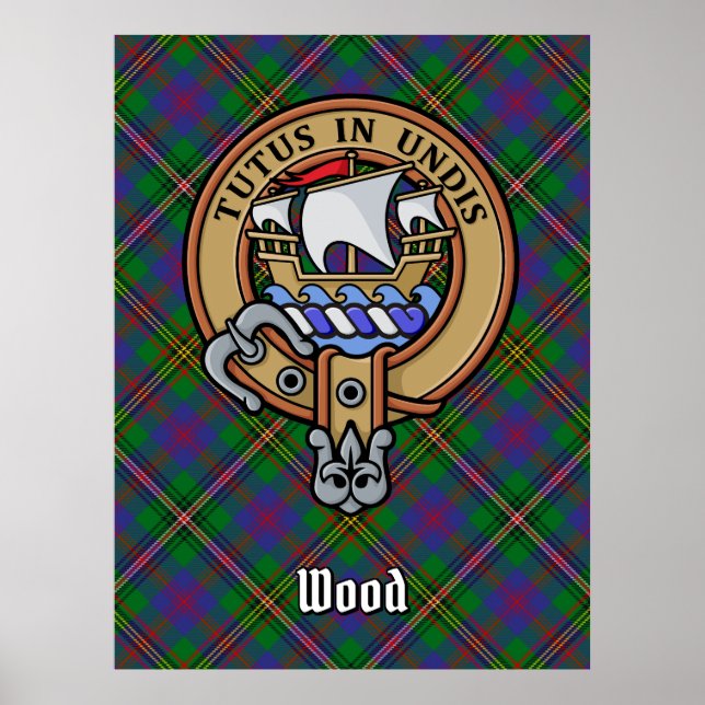 Klan Wood Vapensköld över Tartan Poster (Framsidan)