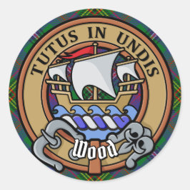 Klan Wood Vapensköld över Tartan Runt Klistermärke