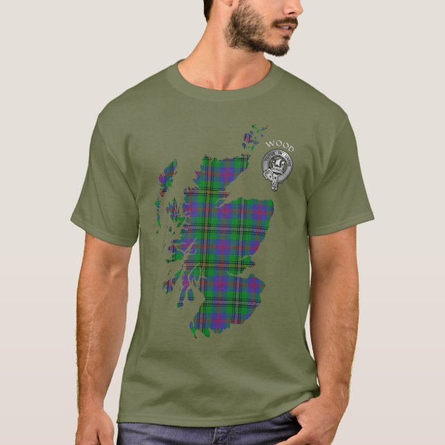 Klan Wood Vapensköld & Tartan Karta T Shirt (Framsida)