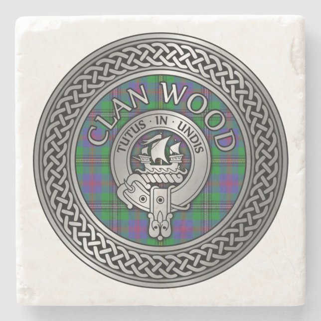 Klan Wood Vapensköld & Tartan Knot Stenunderlägg (Framsidan)
