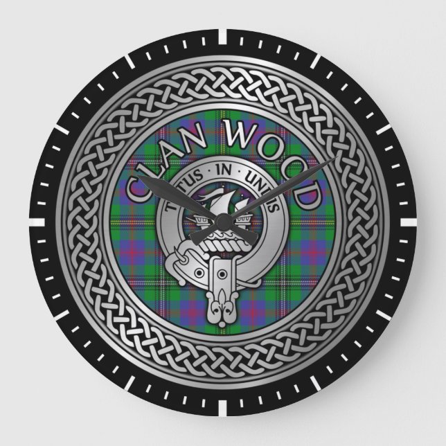 Klan Wood Vapensköld & Tartan Knot Stor Klocka (Framsida)
