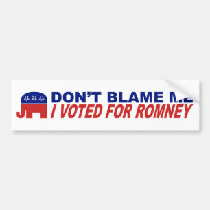 Klandra inte mig som jag röstade för Romney Bildekal
