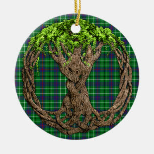 KlanDuncan Tartan och Celtic livets träd Julgransprydnad Keramik