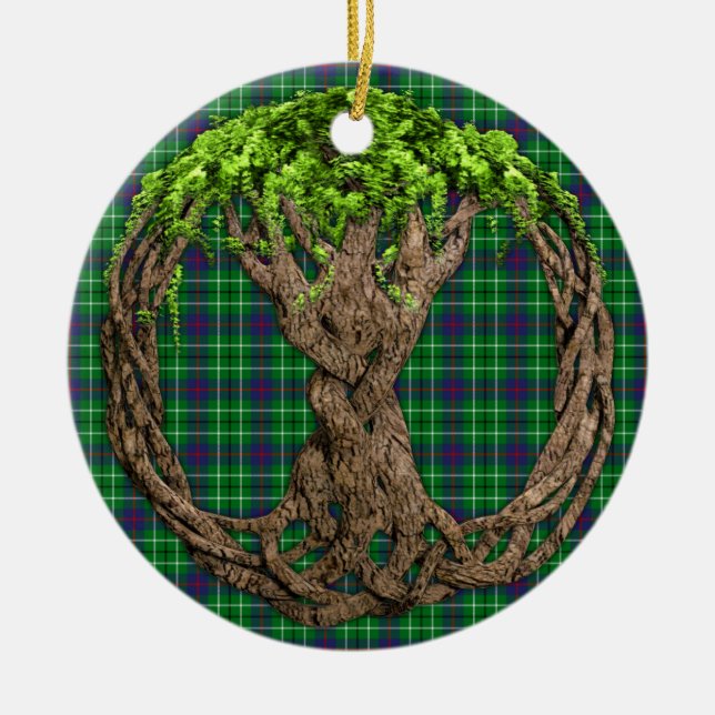 KlanDuncan Tartan och Celtic livets träd Julgransprydnad Keramik (Framsidan)
