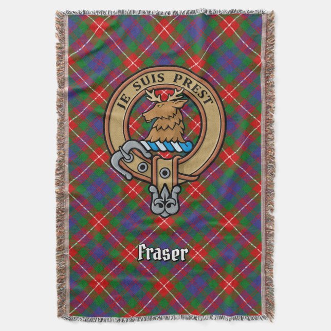 Klane Fraser av Lovat vapen över tartan Filt (Framsidan Vertikal)